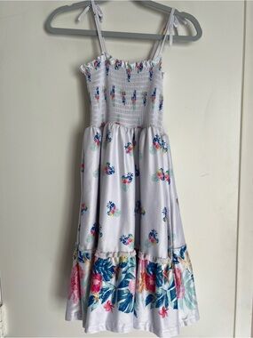 Girls' White Floral Tiered Sundress with Tie Straps